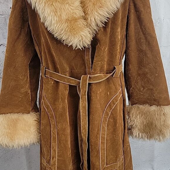 Vintage 70s union made faux leather lions mane coat-caramel brown Women's Size S - Picture 3 of 12